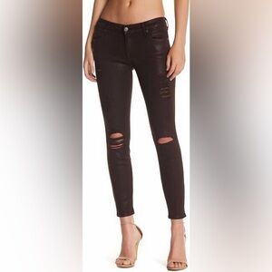 7‎ For All Mankind Skinny Coated Distressed  Jeans Black Women’s Size 25